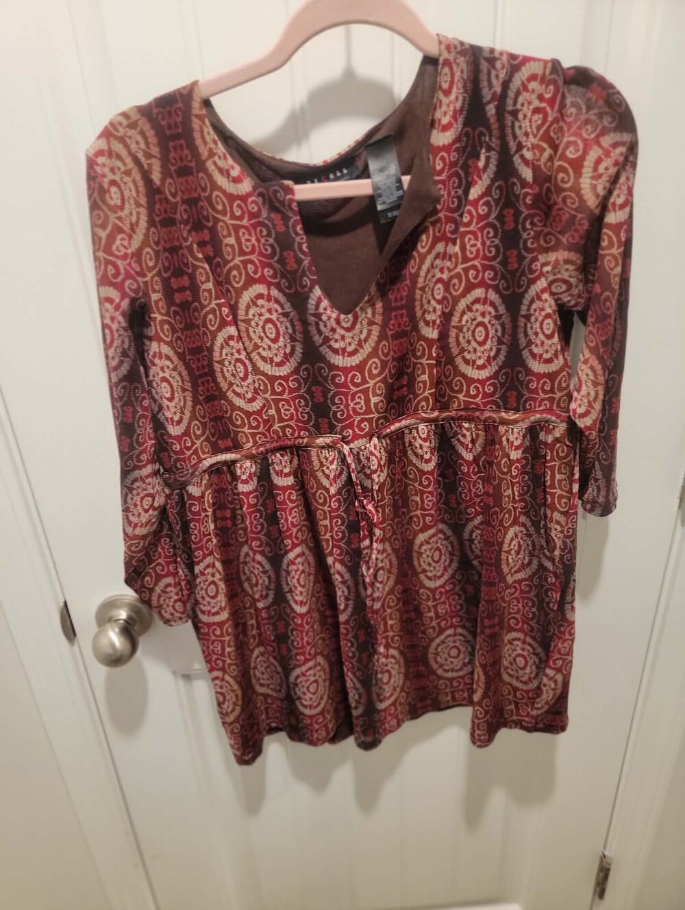 Axcess by Liz Claiborne Sz XL Brown Tunic w/Medalions 3/4 Length Sleeves